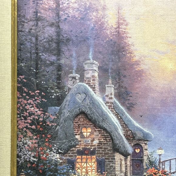 Vtg Thomas Kinkade Sweetheart Cottage 2 Framed Canvas Classics Collection W/ COA - Picture 4 of 15